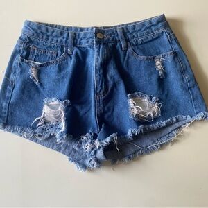 SHEIN Blue Distressed Jean Shorts High-Waisted
